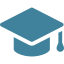 A blue square academic cap with a tassel