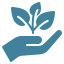 Grow-icon A blue hand holding a plant