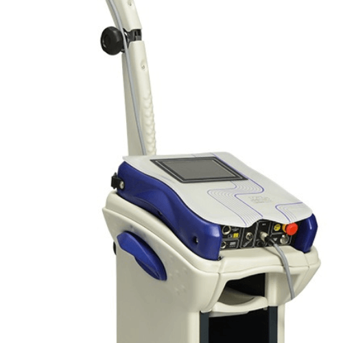 A white and blue medical device