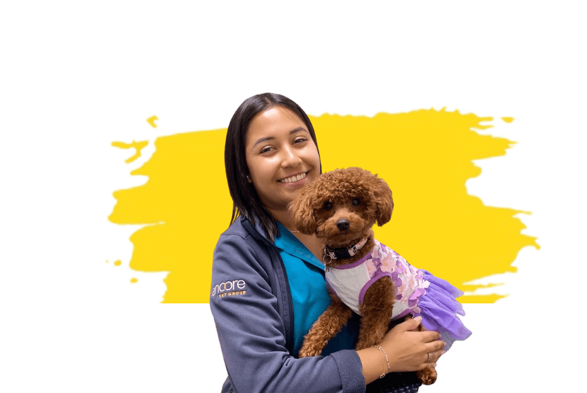 A women holding a dog