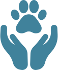 A blue paw print and hands